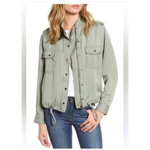 RAILS COLLINS JACKET Linen Blend Sage Military Moto Zip Up Snaps Pockets Size M